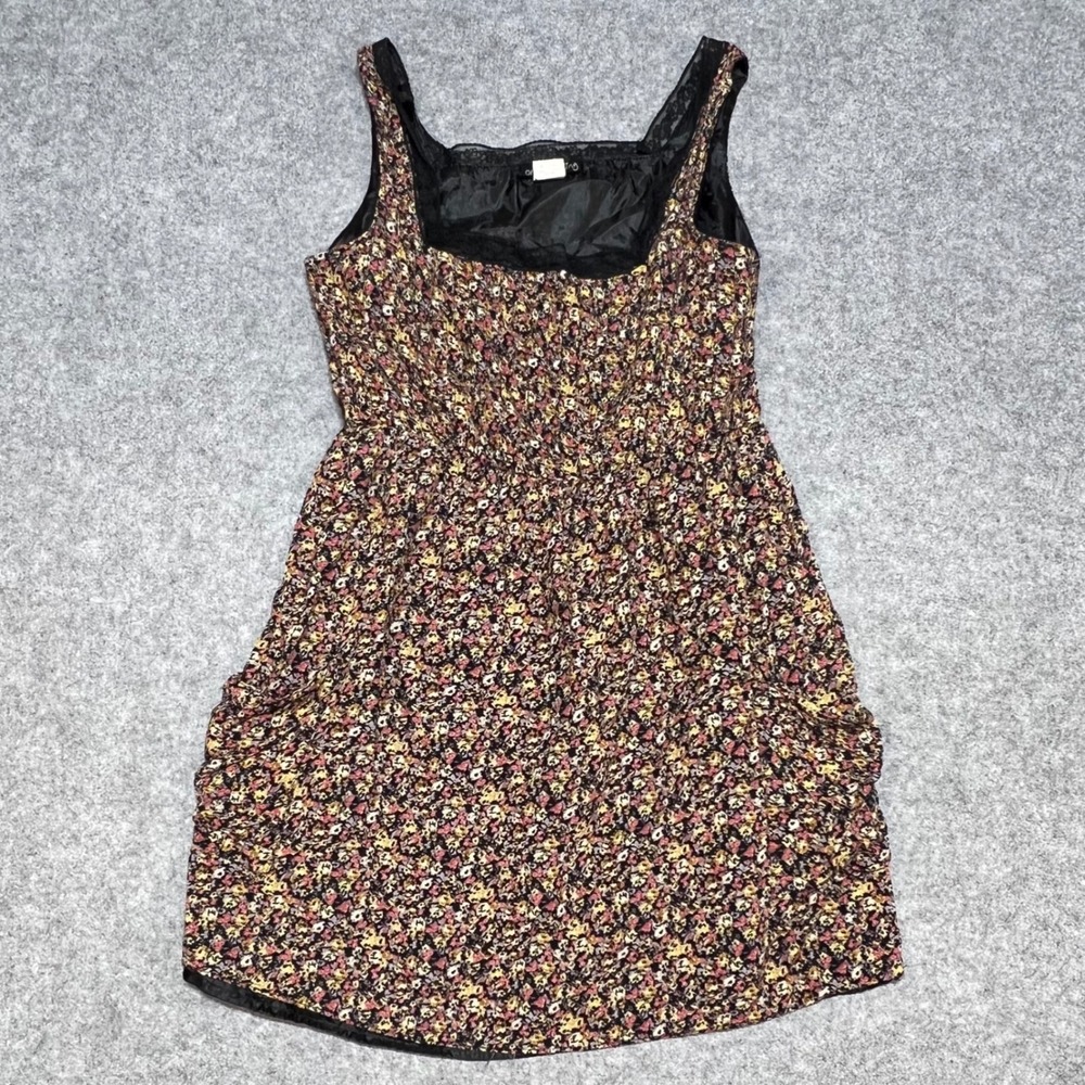 One Clothing Floral Lace Trim Mini Dress Yellow Pink Black Square Neck Medium - Picture 2 of 8